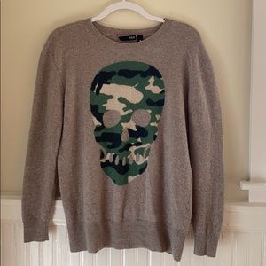 aqua skull-camo 100% cashmere sweater